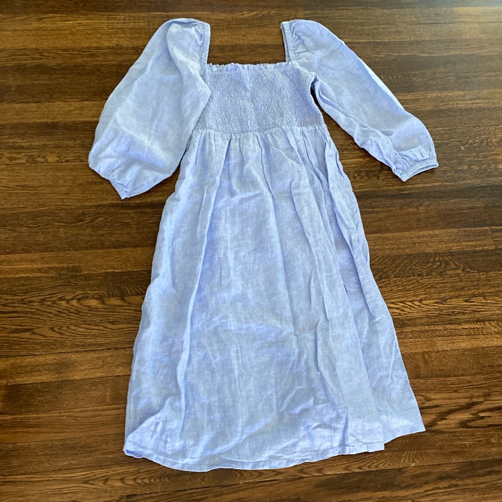 J crew blue linen smocked dress size medium